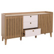 Sideboard HWC-M48, commode, porte coulissante compartiment de rangement, bois massif de manguier MDF 81x150x40cm - natur