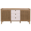 Sideboard HWC-M48, commode, porte coulissante compartiment de rangement, bois massif de manguier MDF 81x150x40cm - natur