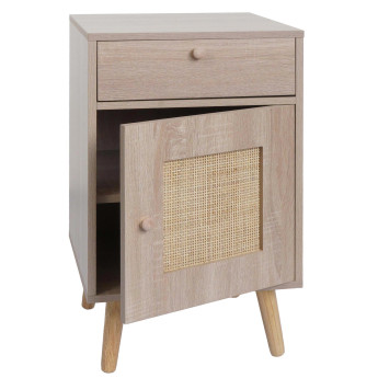 Table d'appoint HWC-M36, table basse table de chevet table de salon, compartiments de rangement tiroir, Kubu rotin bois