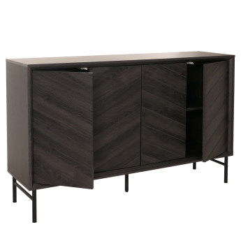 Sideboard HWC-M50, Armoire Commode Highboard Buffet, bois massif de manguier 94x151x40cm - gris foncé