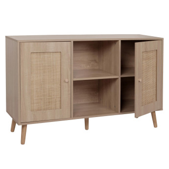 Sideboard HWC-M42, Armoire Commode Highboard, compartiments de rangement, Kubu rotin bois mélaminé, aspect chêne