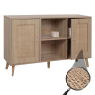 Sideboard HWC-M42, Armoire Commode Highboard, compartiments de rangement, Kubu rotin bois mélaminé, aspect chêne