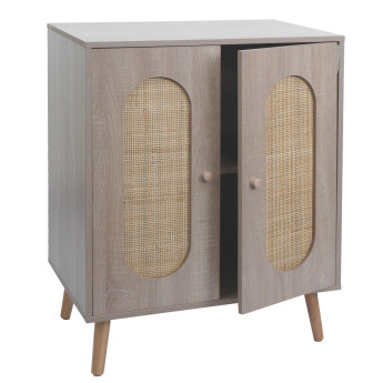 Commode HWC-M35, Armoire Sideboard Highboard, compartiments de rangement, Kubu rotin bois mélaminé, aspect chêne