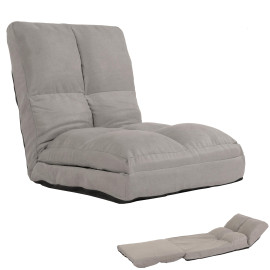 Fauteuil de sol HWC-N45, fauteuil-lit pliable Fauteuil fonctionnel, fonction sommeil pliable cadre acier velours - gris