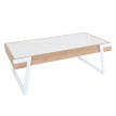 Table basse HWC-L89, table de salon, fer 43x120x64cm Sinterstein imitation marbre blanc bois naturel