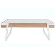Table basse HWC-L89, table de salon, fer 43x120x64cm Sinterstein imitation marbre blanc bois naturel