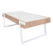 Table basse HWC-L89, table de salon, fer 43x120x64cm Sinterstein imitation marbre blanc bois naturel