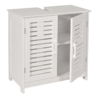 Meuble sous-lavabo HWC-B41, armoire basse de salle de bain avec compartiment de rangement, bambou MDF 60x60x30cm - blanc