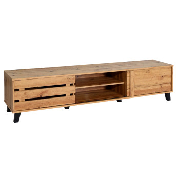 Rack TV HWC-M46, Table TV Table basse Armoire TV Commode, 4 compartiments de rangement 43x180x41cm, teinte naturelle