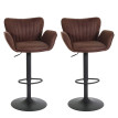 Lot de 2 tabourets de bar HWC-M67, chaise de bar, avec accoudoirs repose-pieds pivotant tissu/textile fer - brun foncé p