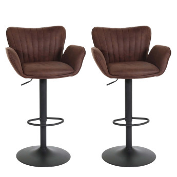 Lot de 2 tabourets de bar HWC-M67, chaise de bar, avec accoudoirs repose-pieds pivotant tissu/textile fer - brun foncé p