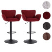 Lot de 2 tabourets de bar HWC-M67, chaise de bar, avec accoudoirs repose-pieds pivotant tissu/textile fer - bordeaux pie
