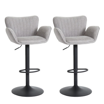 Lot de 2 tabourets de bar HWC-M67, chaise de bar, avec accoudoirs repose-pieds pivotant tissu/textile fer - gris clair p