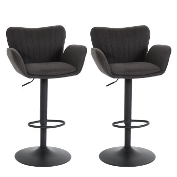 Lot de 2 tabourets de bar HWC-M67, chaise de bar, avec accoudoirs repose-pieds pivotant tissu/textile fer - gris foncé p