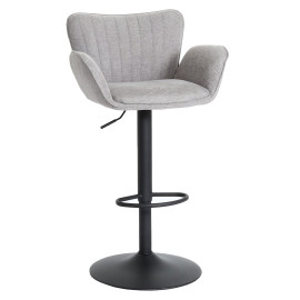 Tabouret de bar HWC-M6 avec accoudoir repose-pieds pivotant tissu/textile fer - gris clair pied noir