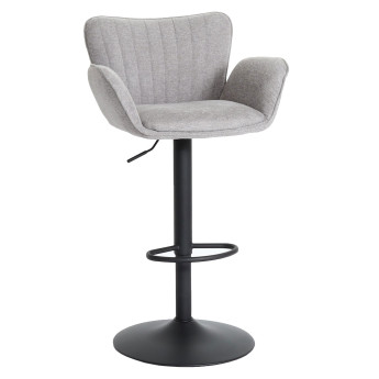 Tabouret de bar HWC-M6 avec accoudoir repose-pieds pivotant tissu/textile fer - gris clair pied noir