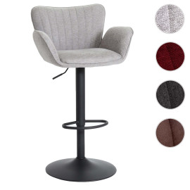 Tabouret de bar HWC-M6 avec accoudoir repose-pieds pivotant tissu/textile fer - gris clair pied noir
