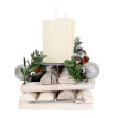 Arrangement de l'Avent HWC-M12 avec porte-bougies, couronne de l'Avent décoration de Noël bois argenté blanc 18x49x13cm