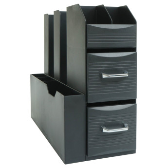 Organiseur de bureau HWC-L97, Tablette de bureau Porte-stylos Boîte de rangement avec 2 tiroirs et 7 compartiments, 29x1