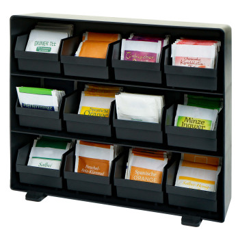 Porte-sachets de thé HWC-M10, boîte de rangement, rangement de thé, 12 compartiments amovibles, 30x33x8cm noir