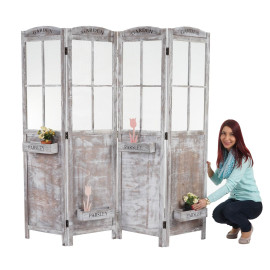 Paravent HWC-M66, Séparation de pièce Cloison de séparation, corbeilles de plantes 4 panneaux, look shabby 170x180x22cm,