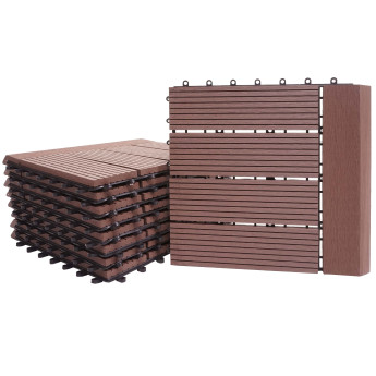 Carreau de sol WPC Rhône + bordure, aspect bois 11x chaque 30x30cm de 1m2 Premium - café linear waagrecht