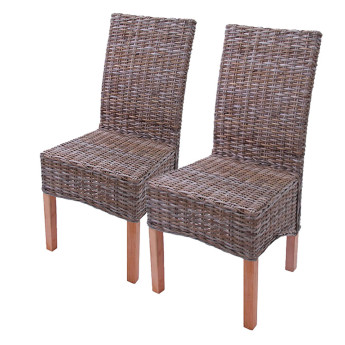 Lot de 2 chaises M44 salle à manger, rotin kubu/bois, 47x52x97cm - sans coussins