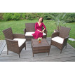 Fauteuil de jardin RomV, avec coussin, poly-rotin, marron chiné