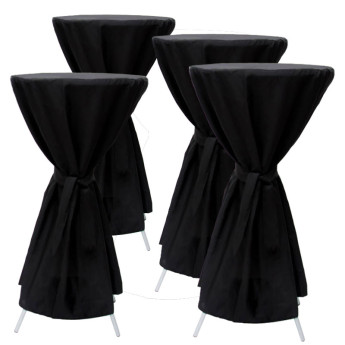 4x Housse de table avec ruban, 112cm,Diamde60cm, noir