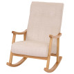 Fauteuil à bascule HWC-K10, fauteuil relax, bois MVG tissu/textile chenille (465g/m²) ~ crème, piètement naturel