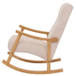 Fauteuil à bascule HWC-K10, fauteuil relax, bois MVG tissu/textile chenille (465g/m²) ~ crème, piètement naturel