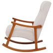 Fauteuil à bascule HWC-K10, relax, bois MVG tissu/textile chenille (465g/m²) ~ crème, piètement imitation noyer