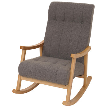 Fauteuil à bascule HWC-K10, relax, bois MVG tissu/textile Bouclé (450g/m²) ~ gris foncé, piètement naturel