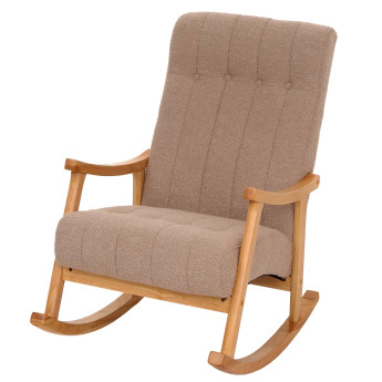 Fauteuil à bascule HWC-K10, fauteuil relax, bois MVG tissu/textile bouclé (450g/m²) ~ taupe, piètement naturel