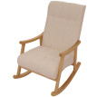 Fauteuil à bascule HWC-K10, fauteuil relax, bois MVG tissu/textile bouclé (450g/m²) ~ beige, piètement naturel
