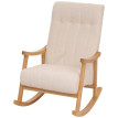 Fauteuil à bascule HWC-K10, fauteuil relax, bois MVG tissu/textile bouclé (450g/m²) ~ crème, piètement naturel