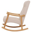 Fauteuil à bascule HWC-K10, fauteuil relax, bois MVG tissu/textile bouclé (450g/m²) ~ crème, piètement naturel