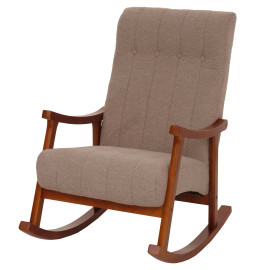 Fauteuil à bascule HWC-K10, fauteuil de relaxation, bois MVG tissu/textile bouclé (450g/m²) ~ taupe, structure aspect no