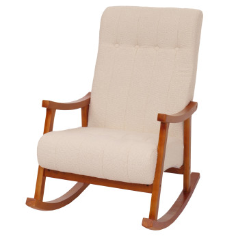 Fauteuil à bascule HWC-K10, fauteuil de relaxation, bois MVG tissu/textile bouclé (450g/m²) ~ crème, structure aspect no