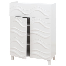Commode HWC-N86, Armoire Sideboard Buffet, Design 3D vagues Push-to-open portes 107x76x36cm ~ blanc