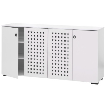 Sideboard HWC-N87, commode armoire buffet, design 3D tressé 4 portes 9 compartiments de rangement 83x159x37cm ~ blanc