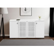 Sideboard HWC-N87, commode armoire buffet, design 3D tressé 4 portes 9 compartiments de rangement 83x159x37cm ~ blanc