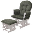Fauteuil relax HWC-C76, rocking chair fauteuil à bascule avec pouf tissu/textile chenille (465g/m²) ~ vert, piètement bl