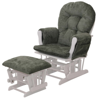 Fauteuil relax HWC-C76, rocking chair fauteuil à bascule avec pouf tissu/textile chenille (465g/m²) ~ vert, piètement bl