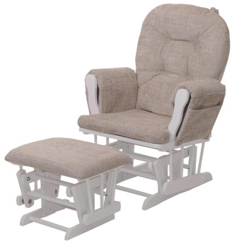 Fauteuil relax HWC-C76, fauteuil à bascule Fauteuil à bascule avec pouf Tissu/Textile chenille (465g/m²) ~ crème, piètem