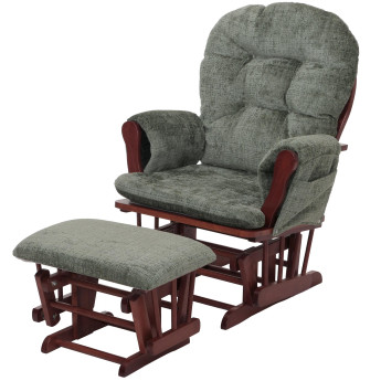 Fauteuil relax HWC-C76, rocking chair fauteuil à bascule avec pouf tissu/textile chenille (465g/m²) ~ vert, piétement fo