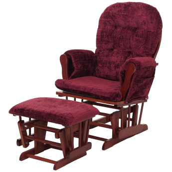 Fauteuil relax HWC-C76, fauteuil à bascule Fauteuil à bascule avec pouf Tissu/Textile chenille (465g/m²) ~ bordeaux, piè