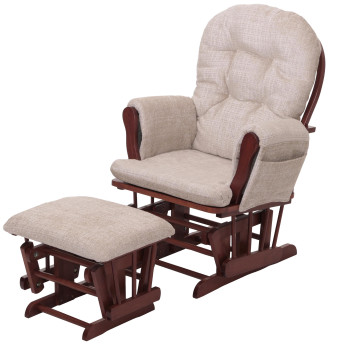 Fauteuil relax HWC-C76, fauteuil à bascule Fauteuil à bascule avec pouf Tissu/Textile chenille (465g/m²) ~ crème, piètem