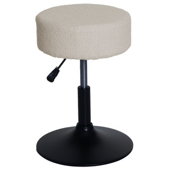 Tabouret HWC-C22, tabouret de maquillage, réglable en hauteur pivotant Ø 37cm Tissu Bouclé (450g/m²) MVG ~ crème-blanc