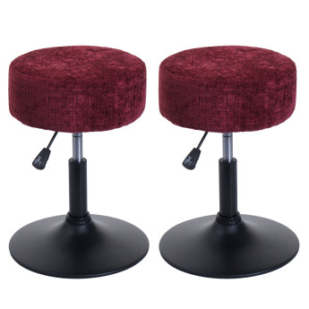 Lot de 2 tabourets HWC-C22, pouf, réglable en hauteur pivotant Ø 37cm Tissu Chenille (465g/m²) MVG ~ bordeaux